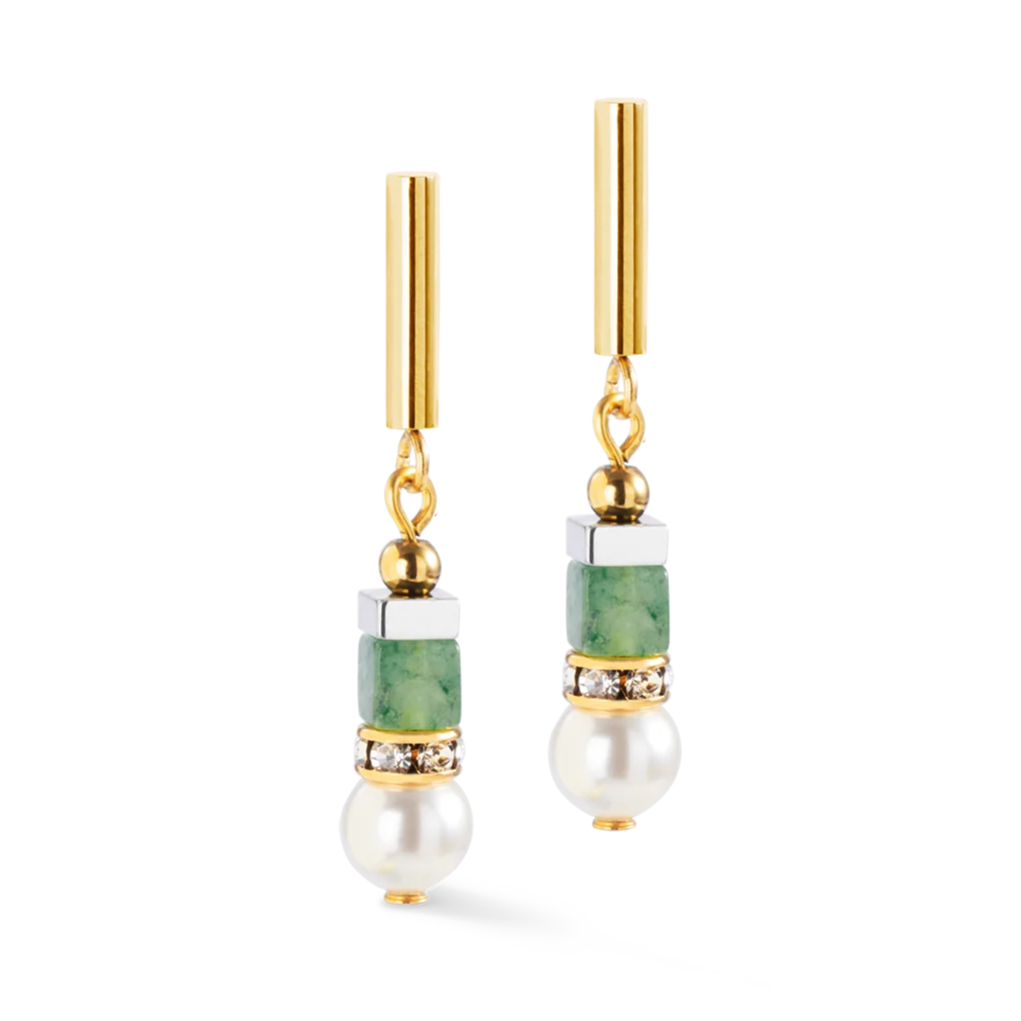 Coeur De Lion Precious Fusion Offset Green & Gold Drop Earrings